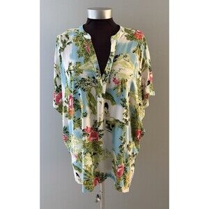 NATORI Pajama Top Womens XL Asian Geisha Landscape Birds Mandarin Collar